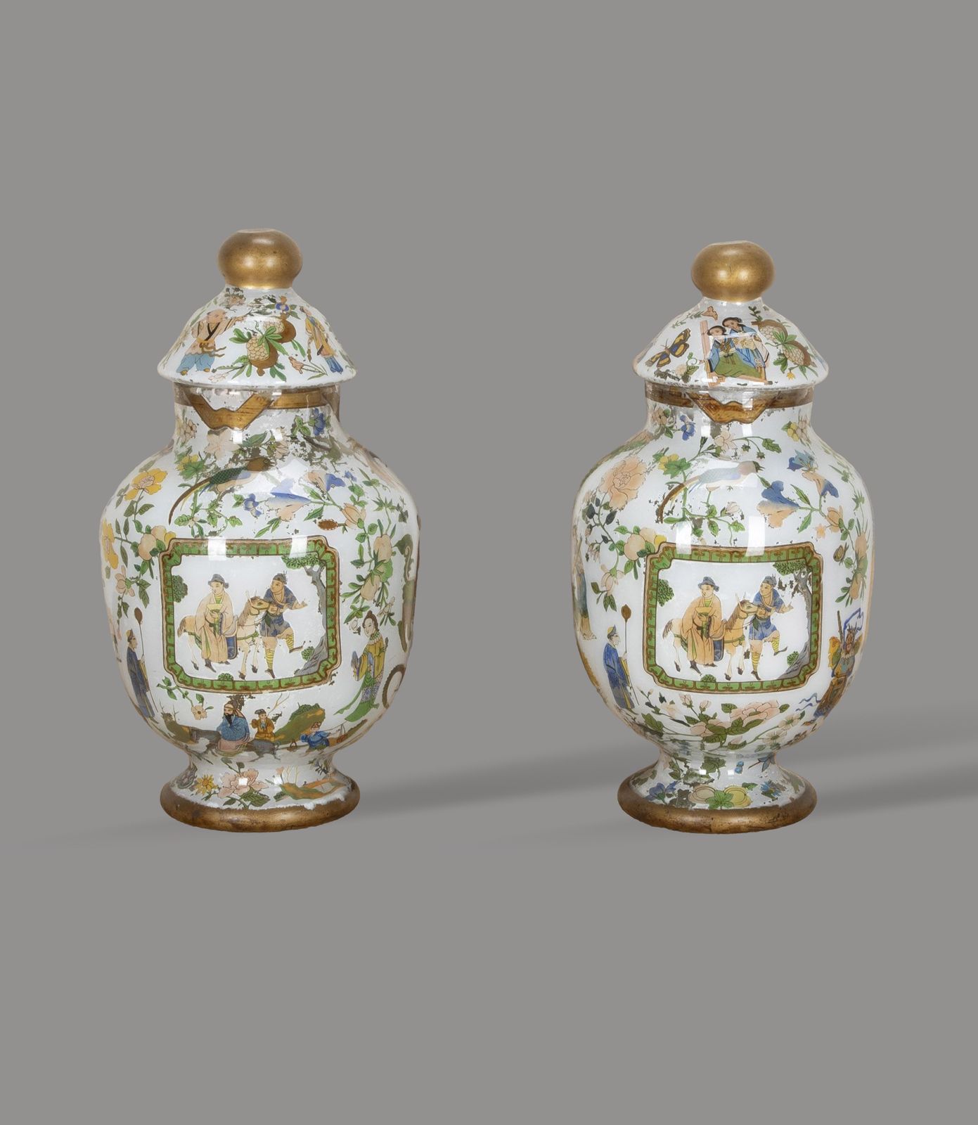 Pair Of 19th Century English Decalcomania Vases