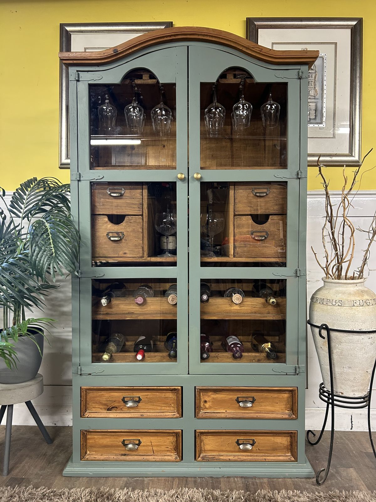 Rustic Glazed Drinks Cabinet/ Butler’s Pantry With  Wine Bins, Rack And Drawers. photo furniture
