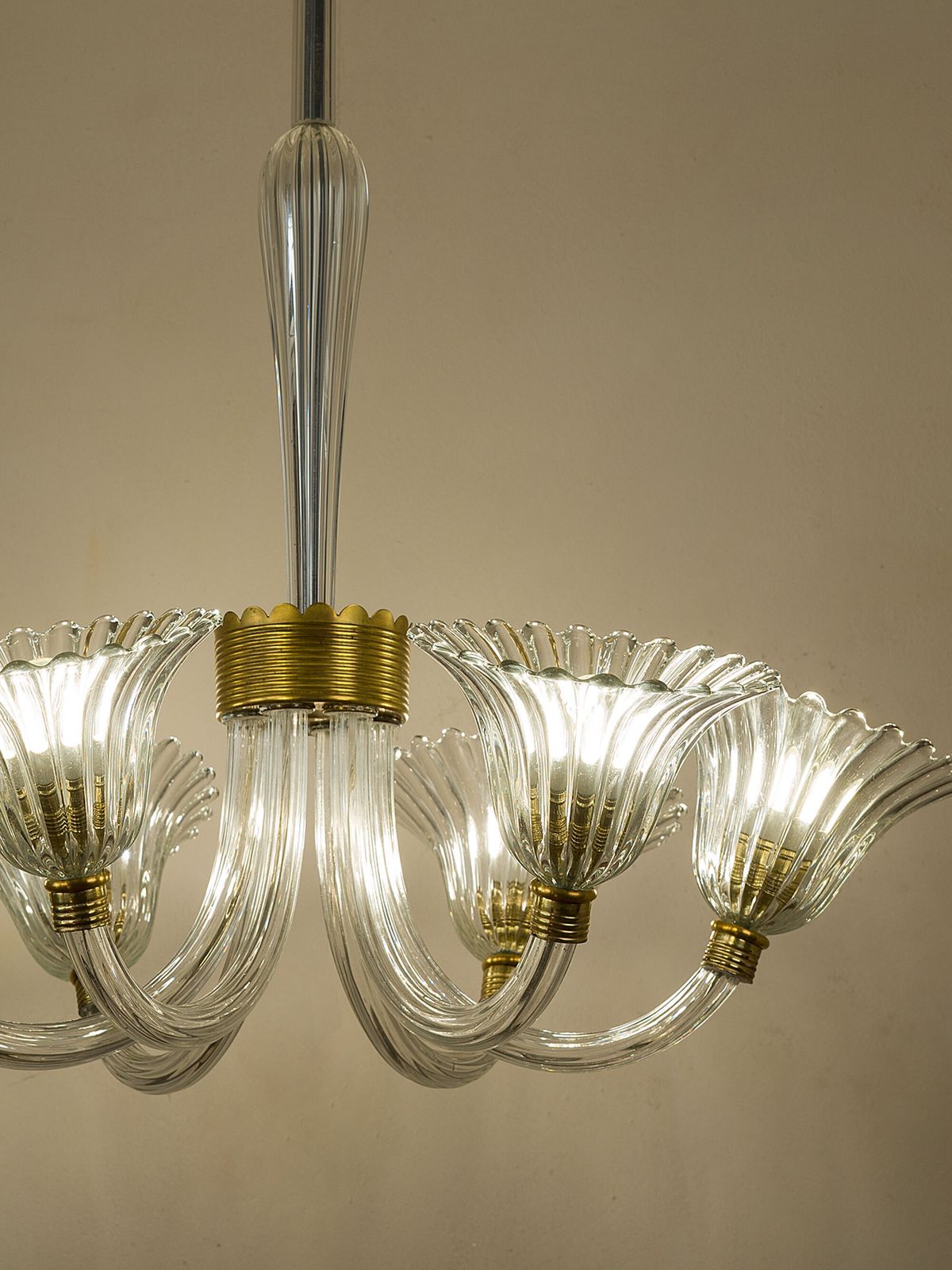 Vintage Murano Glass Chandelier, Italy 1940s, 6 Lights, Blown Glass Floral Design photo buy