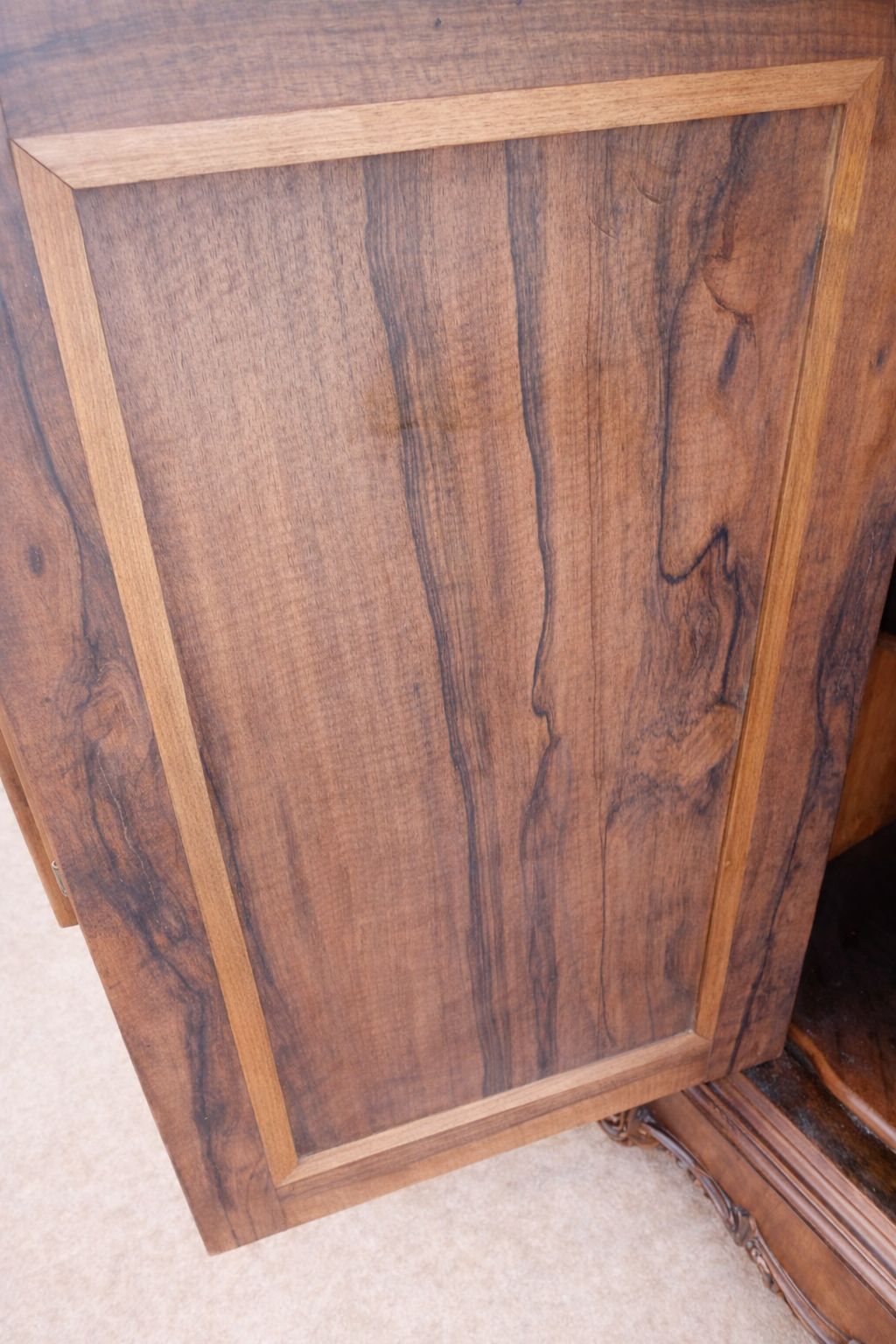 Pair Of French Walnut & Belgian “Sainte Anne” Marble Bedside Cabinets. photo vinterior