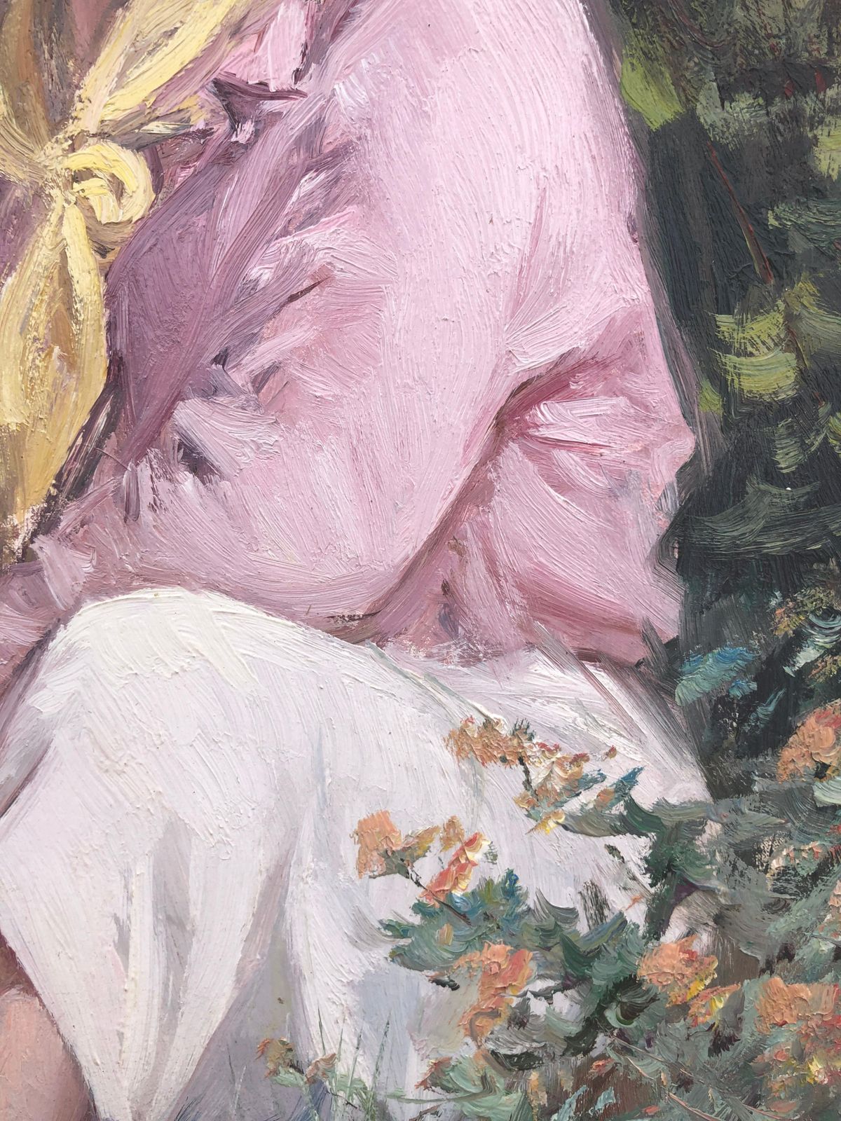 Juan Soler  Woman In Mediterranean Garden Spanish Figurative Impressionist Oil Painting Female Portrait 1980s photo for sale