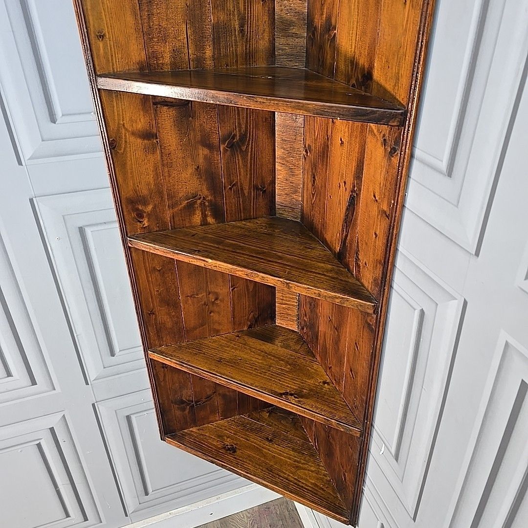 130.0 Rustic Pine Corner Shelf Unit / Vintage Wall Shelving Shelves Solid Wooden Pine photo