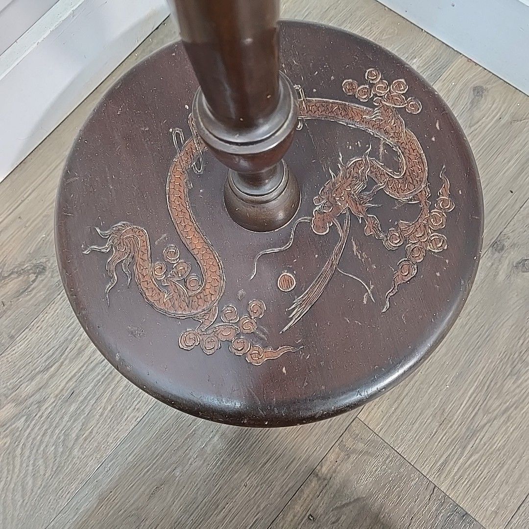 photo vinterior Vintage Carved Standard Lamp Wooden Oriental Floor Light Chinese For Rewiring