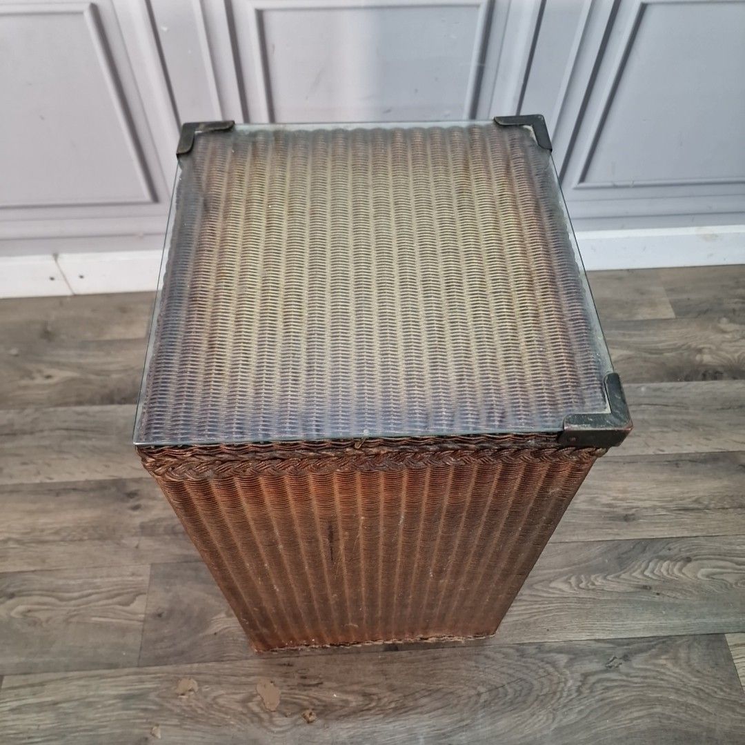 Vintage Laundry Basket Wicker Glass Top Lidded Hamper Lloyd Loom Rattan Retro photo buy