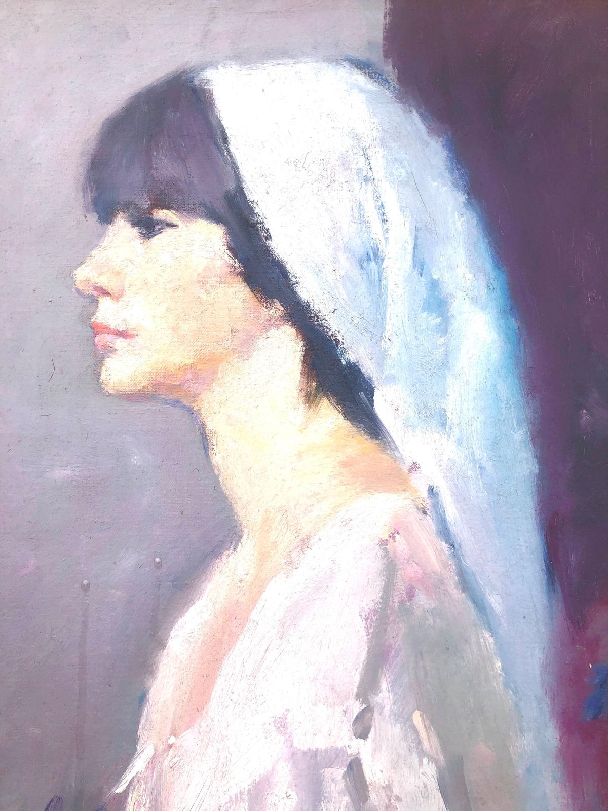 Joan Palet Mediterranean Woman Profile Portrait Oil Painting Spanish Female Figure 1970s photo buy