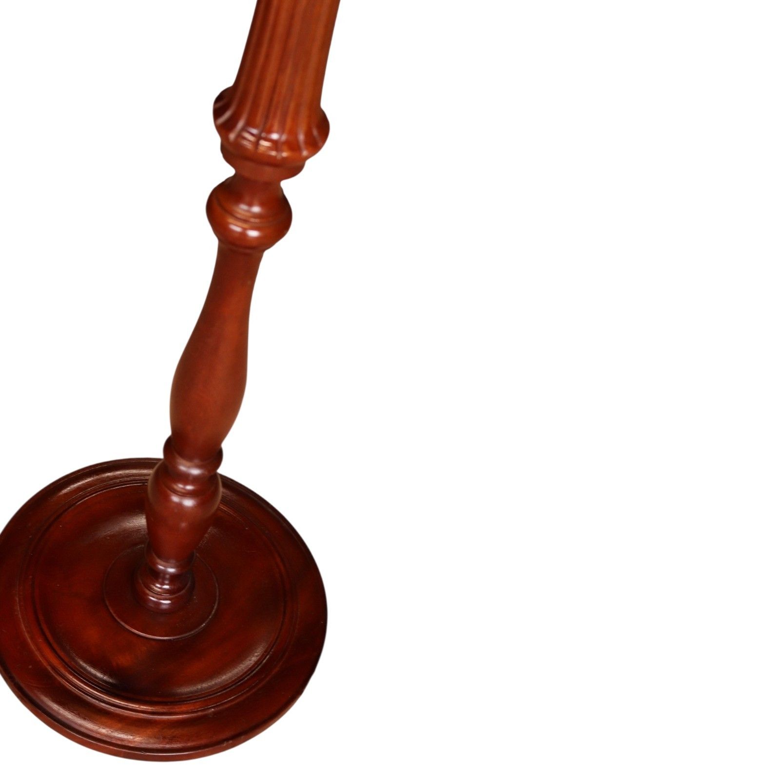 Vintage Fluted Mahogany Standard Floor Lamp With Fringed Fabric Shade photo for sale