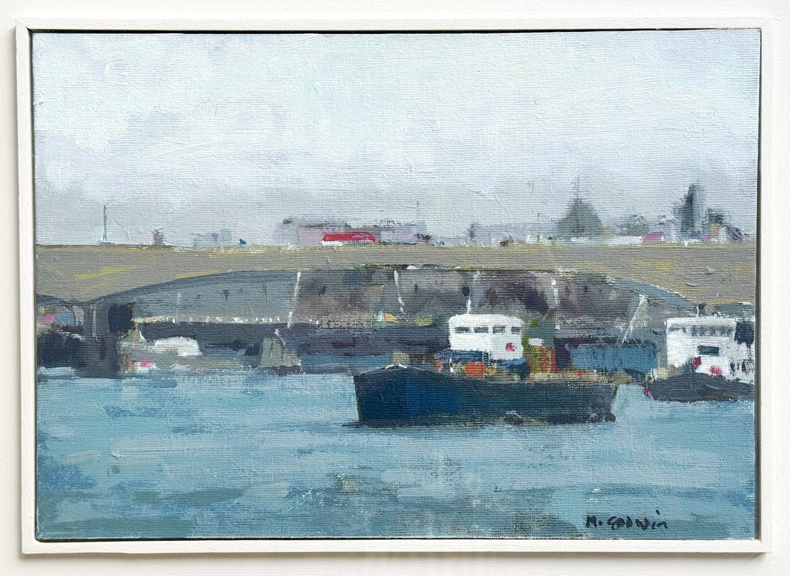 Mark Godwin (B. 1957)   Oil On Board Original Painting   Thames Scene