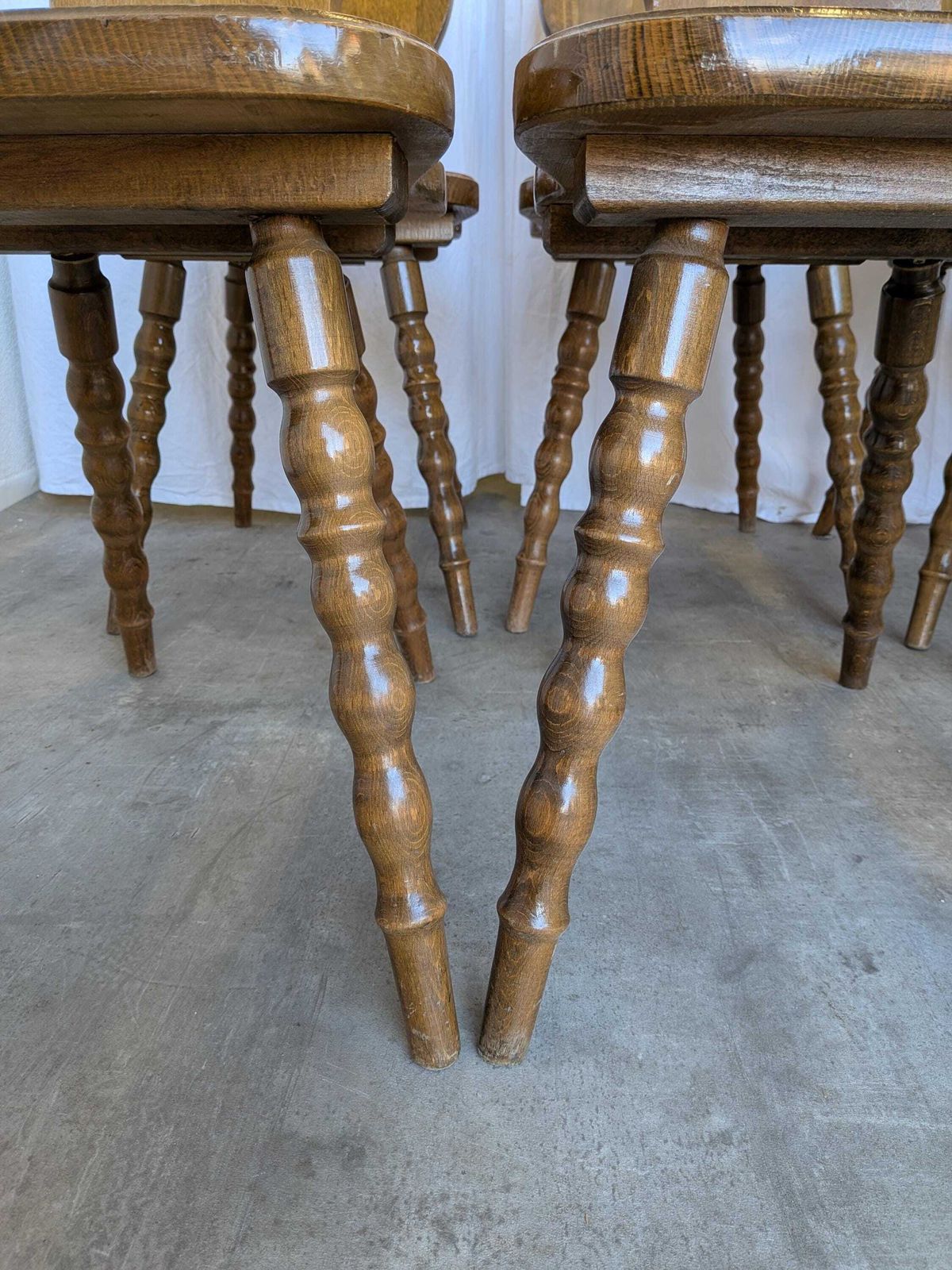 Vintage Tyrolean Heart Cutout Wooden Dining Chairs / Darker Brown Wood (8 In Stock) photo vinterior