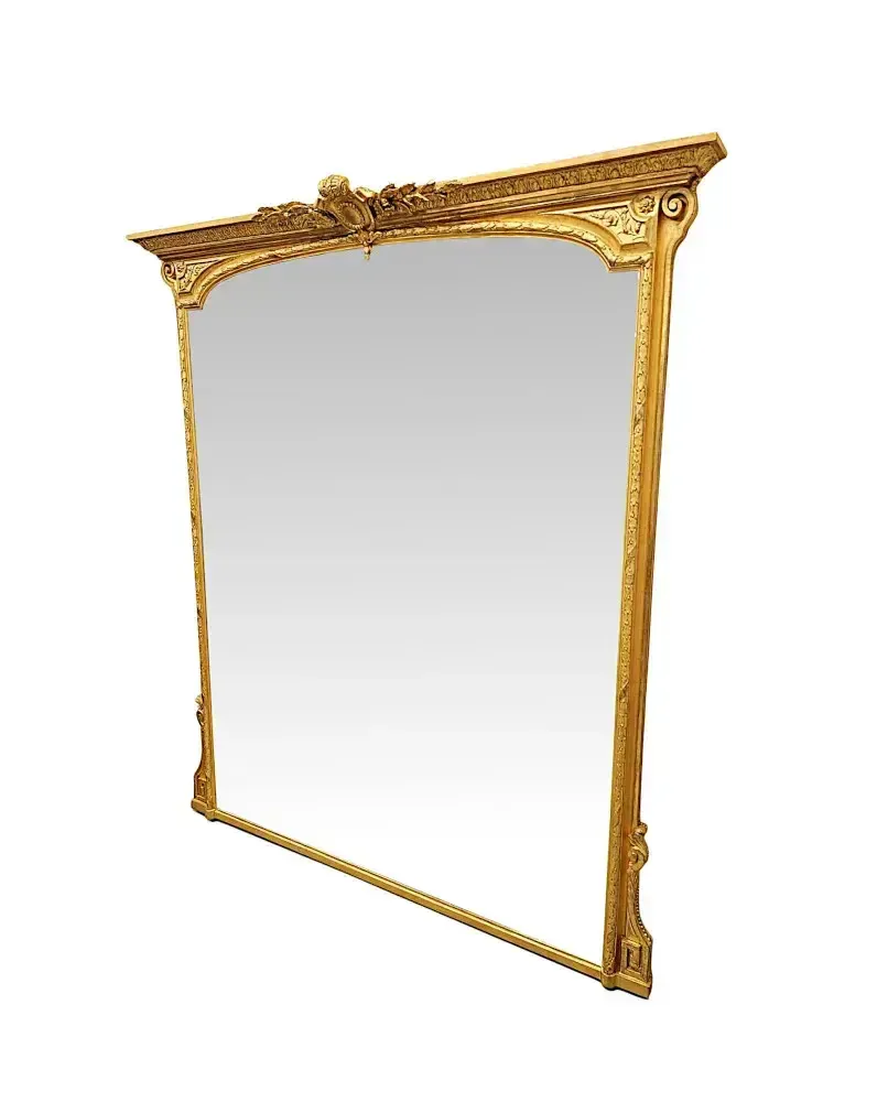 A Very Rare Large 19th Century Irish Country House Giltwood Overmantel Mirror photo furniture