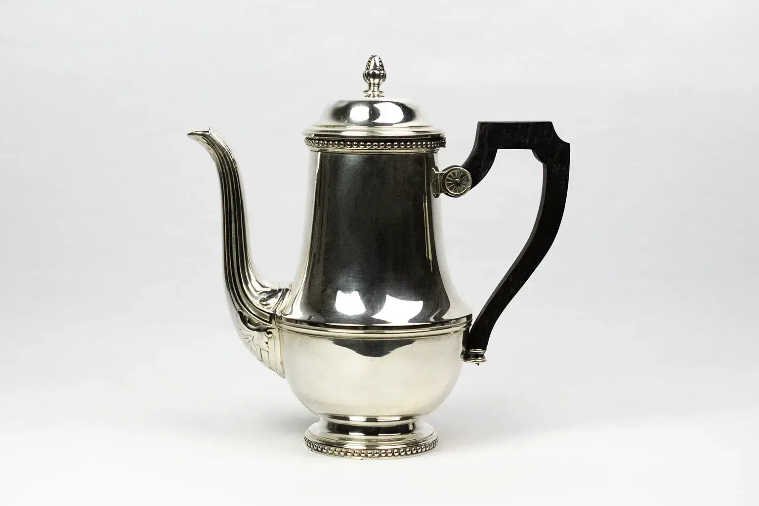Ercuis Silver Plated Metal Coffee Pot — Decorated With Pearl Friezes, Ebony Handle photo furniture