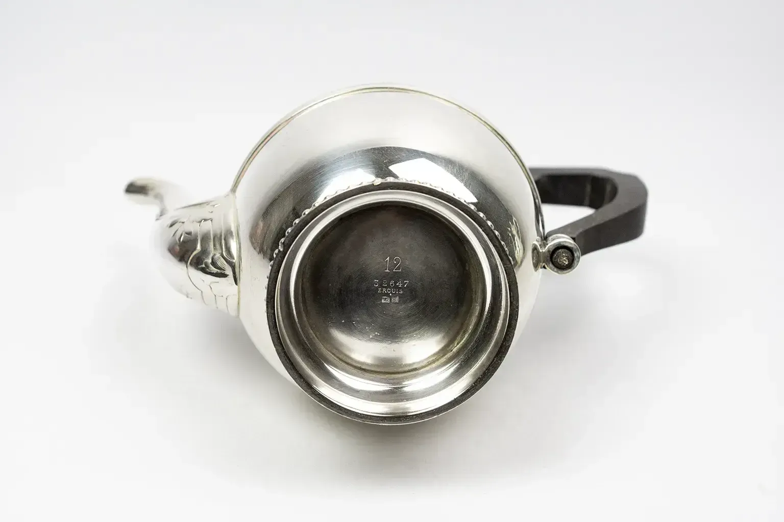 180.0 Ercuis Silver Plated Metal Coffee Pot — Decorated With Pearl Friezes, Ebony Handle photo