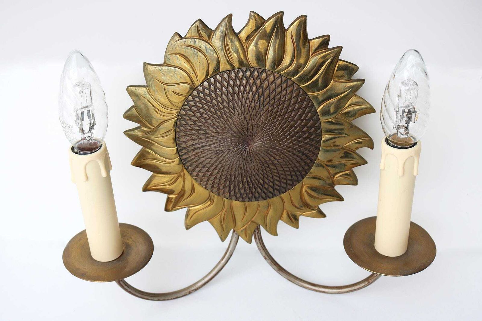 Maison Charles Sunflower Sconce, Marked Charles & Fils France, 1960s Brass Bronze Light photo furniture