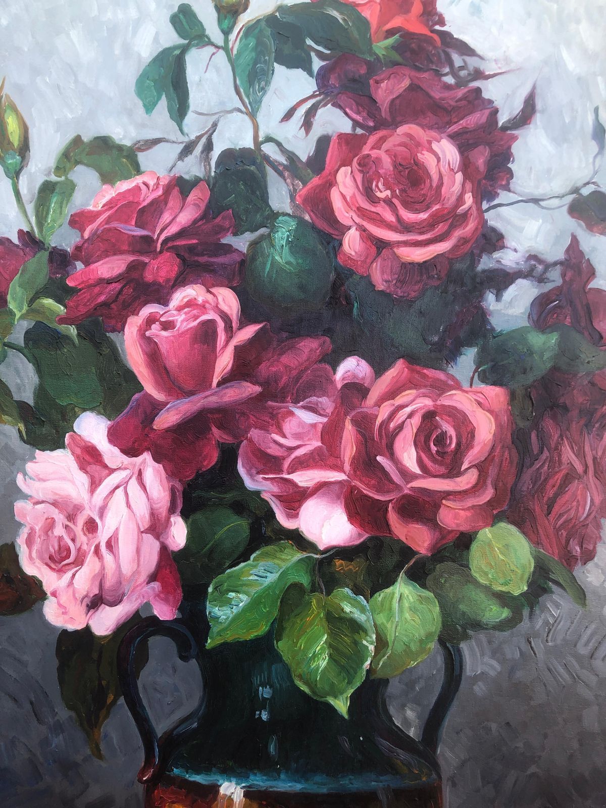 José Miret Aleu – Mid-Century Spaans stilleven met rozen, olieverf, bloemenschilderij, impressionistisch, Mallorca School, jaren 1970 photo buy