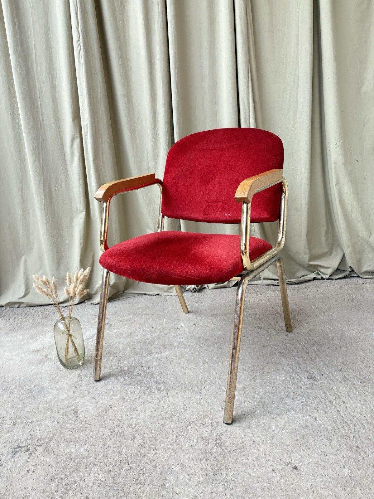 Vtg Late Mid Century Armchair Chrome Desk Chair Lounge Retro Bauhaus Style R1134