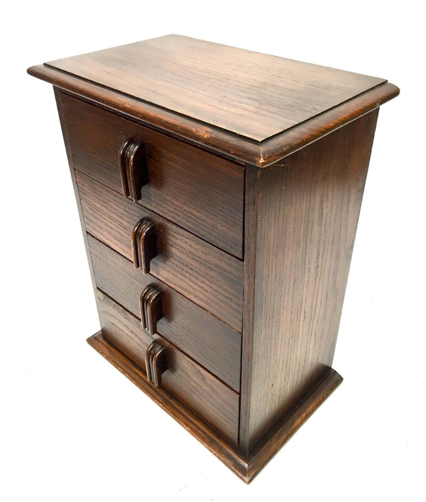 Antique Tabletop Wooden Chest Of Drawers / Filing Storage Box Cabinet C.1950