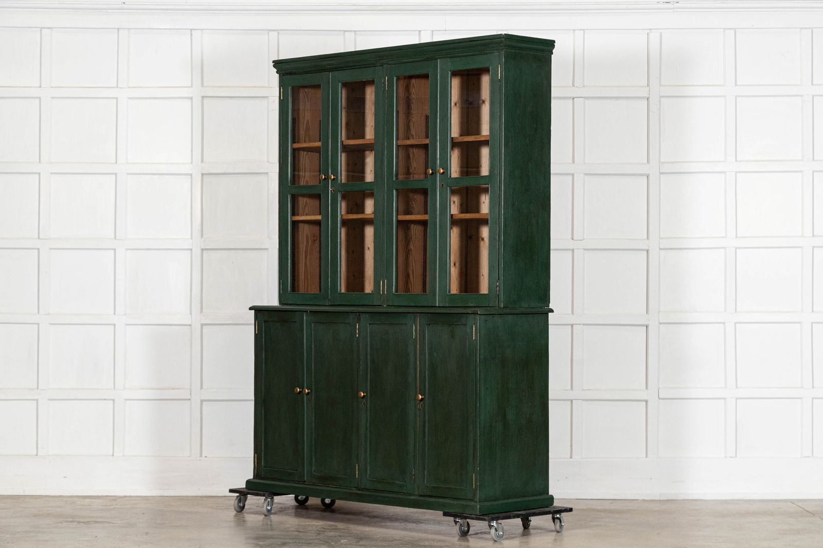 Large 19thc English Painted Pine Glazed Housekeepers Cabinet photo 5118.0