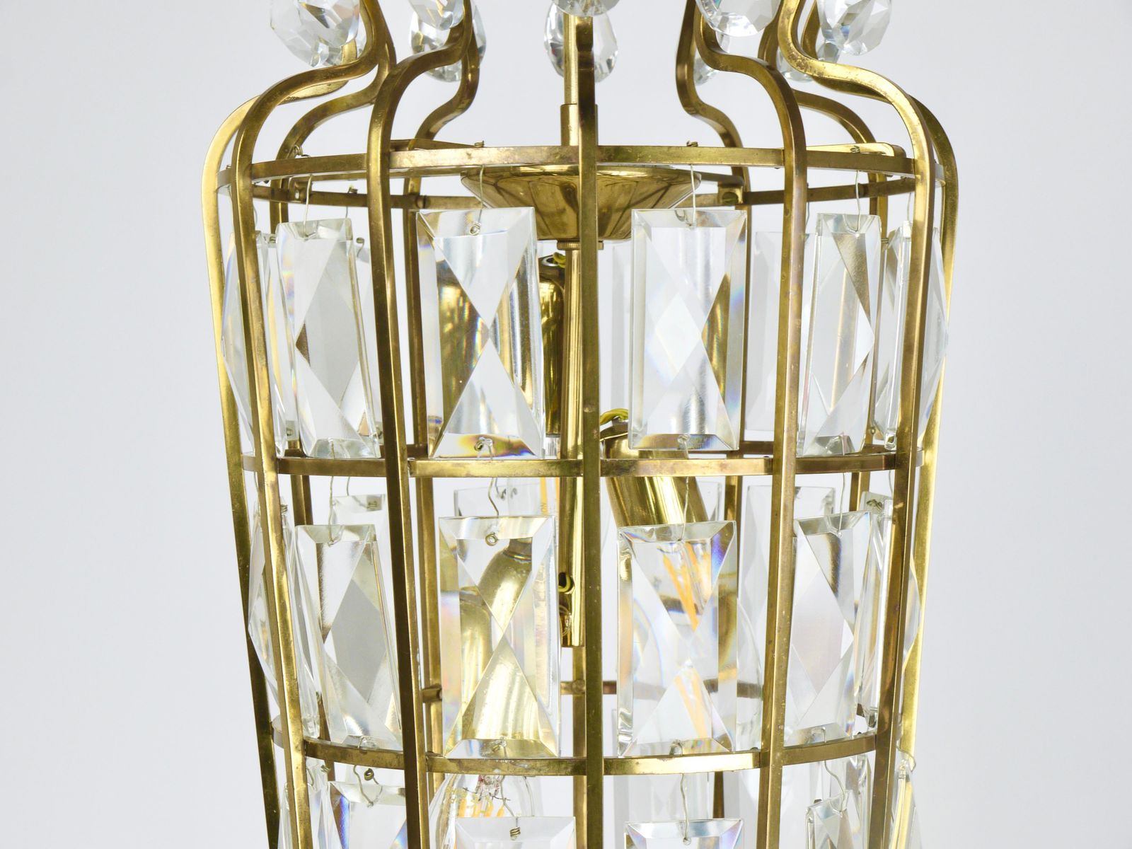 photo buy Bakalowits Vienna Brass & Crystal Chandelier Lantern Pendant Lamp, Austria, 1950
