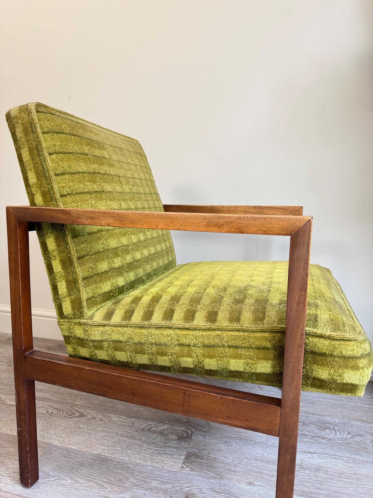 Mid Century Green Velvet Wooden Framed Armchair 1960s photo Furniture