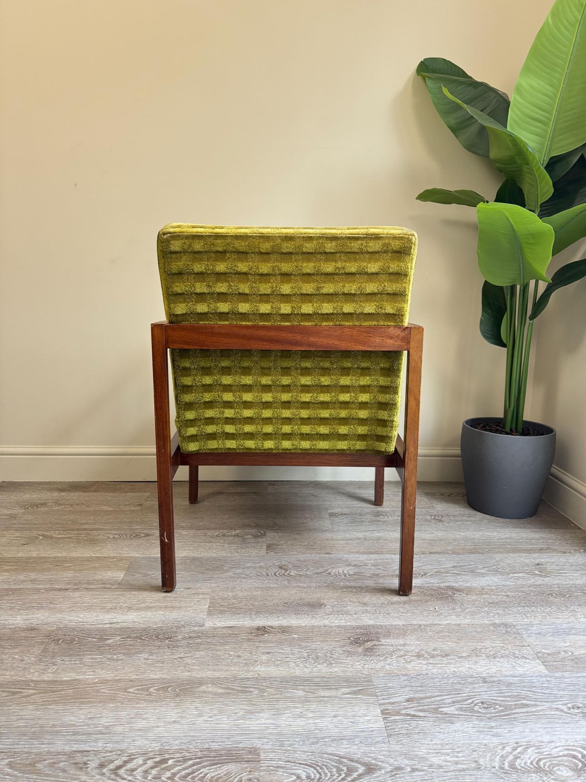 Mid Century Green Velvet Wooden Framed Armchair 1960s photo 395.0