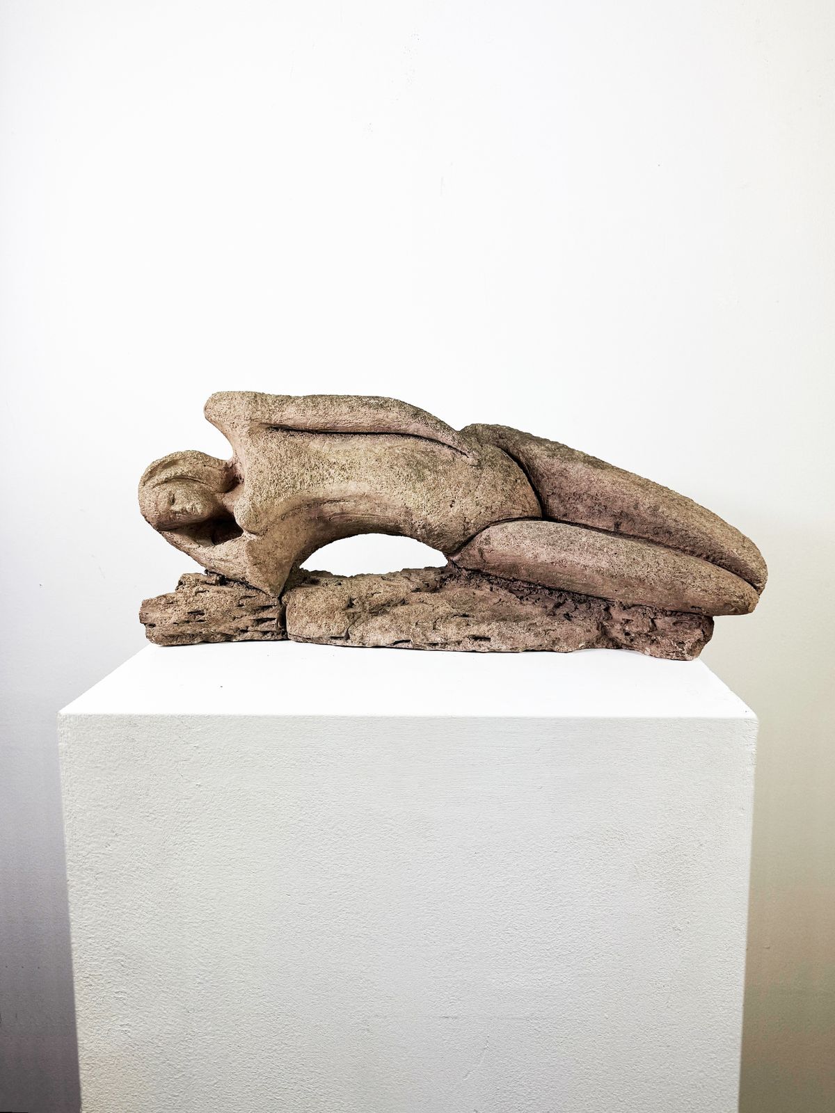 Large Mid Century Ceramic Reclining Figure Sculpture | Modernist Stoneware, Henry Moore Inspired Statue