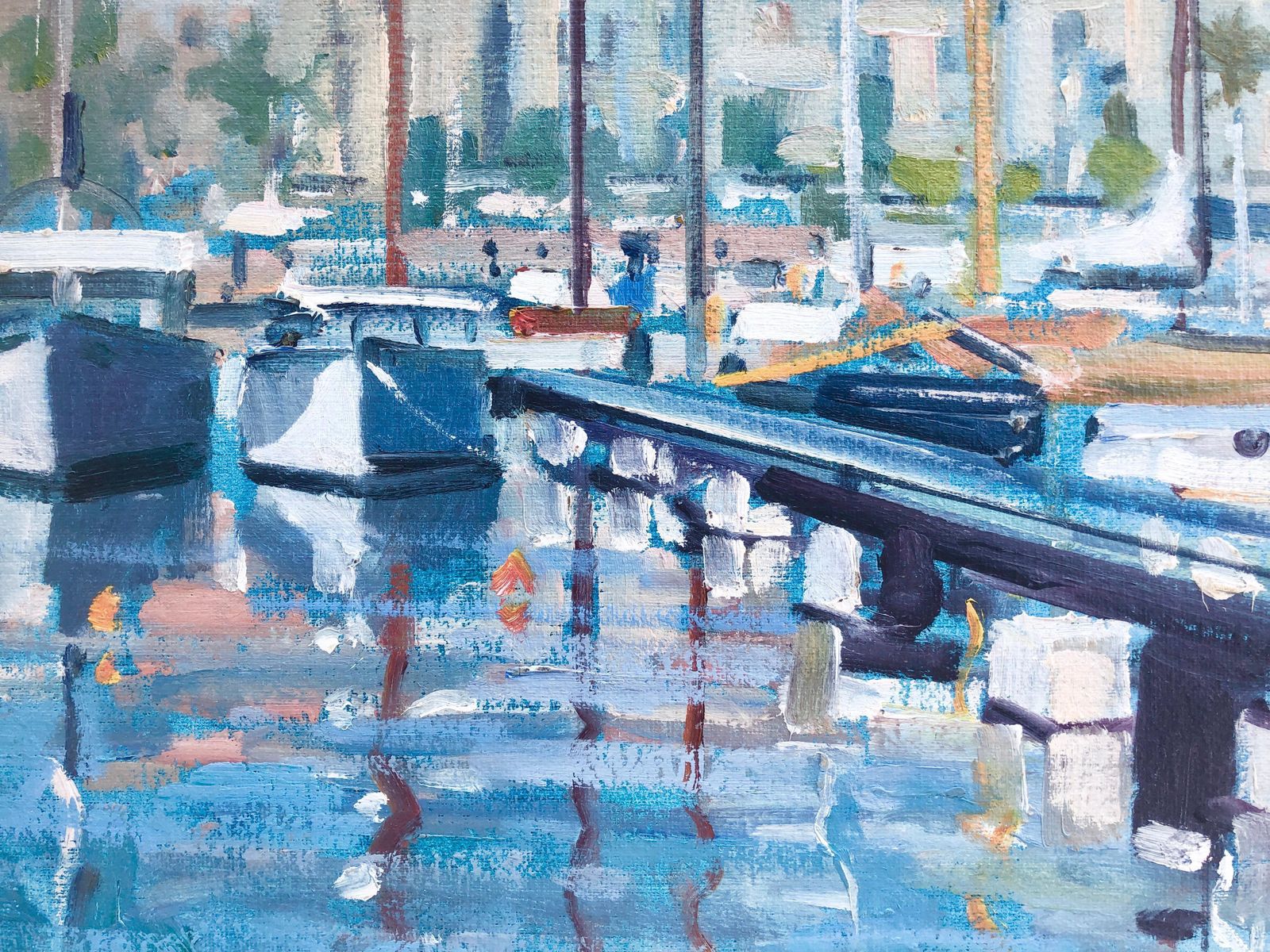 Rafael Duran Benet Mediterranean Harbor Oil Painting Marina Boats Port Coastal Landscape 1990s photo buy