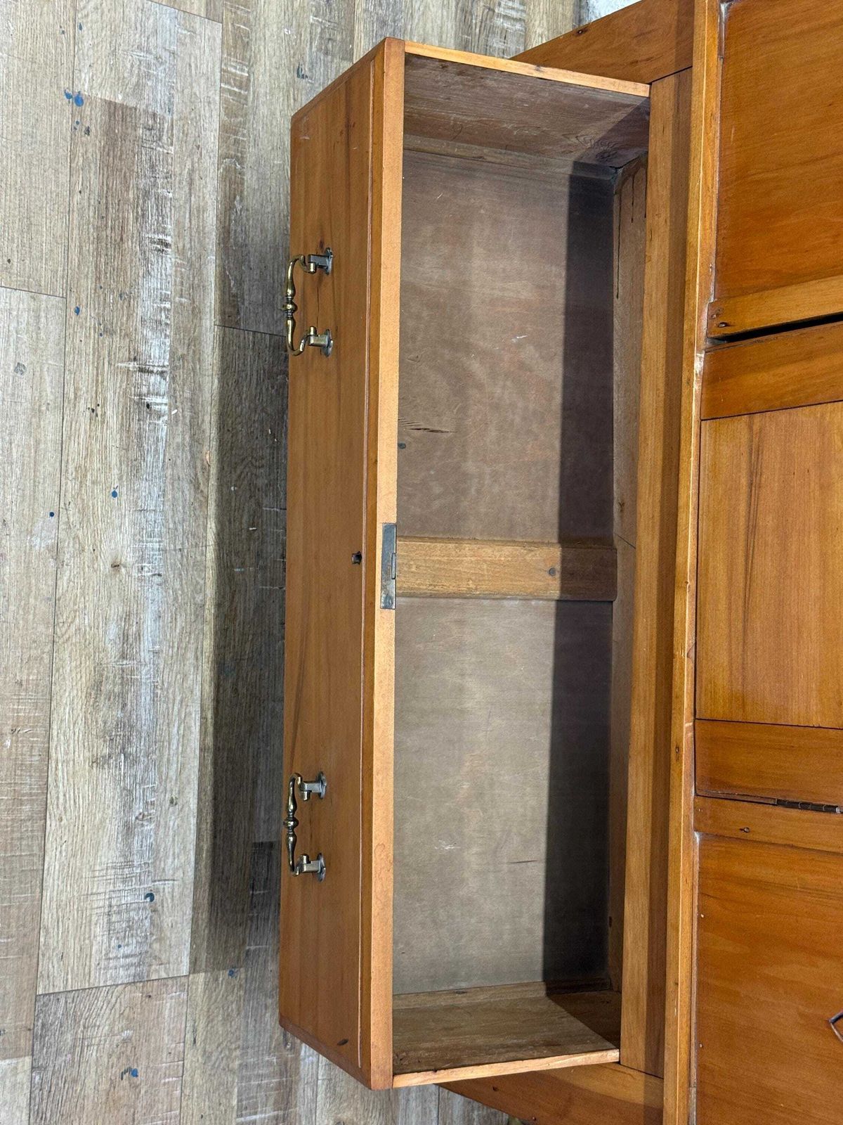 Furniture Antique Pine Hallway Wardrobe With Mirror Door | Art Nouveau Style Carved Panels | Edwardian Cupboard photo