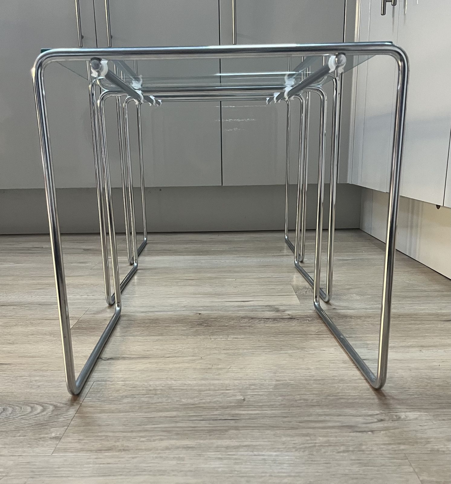 1980s Marcel T Nesting Tables By Kazuhide Takahama For Cassina Italy Clear Glass photo for sale