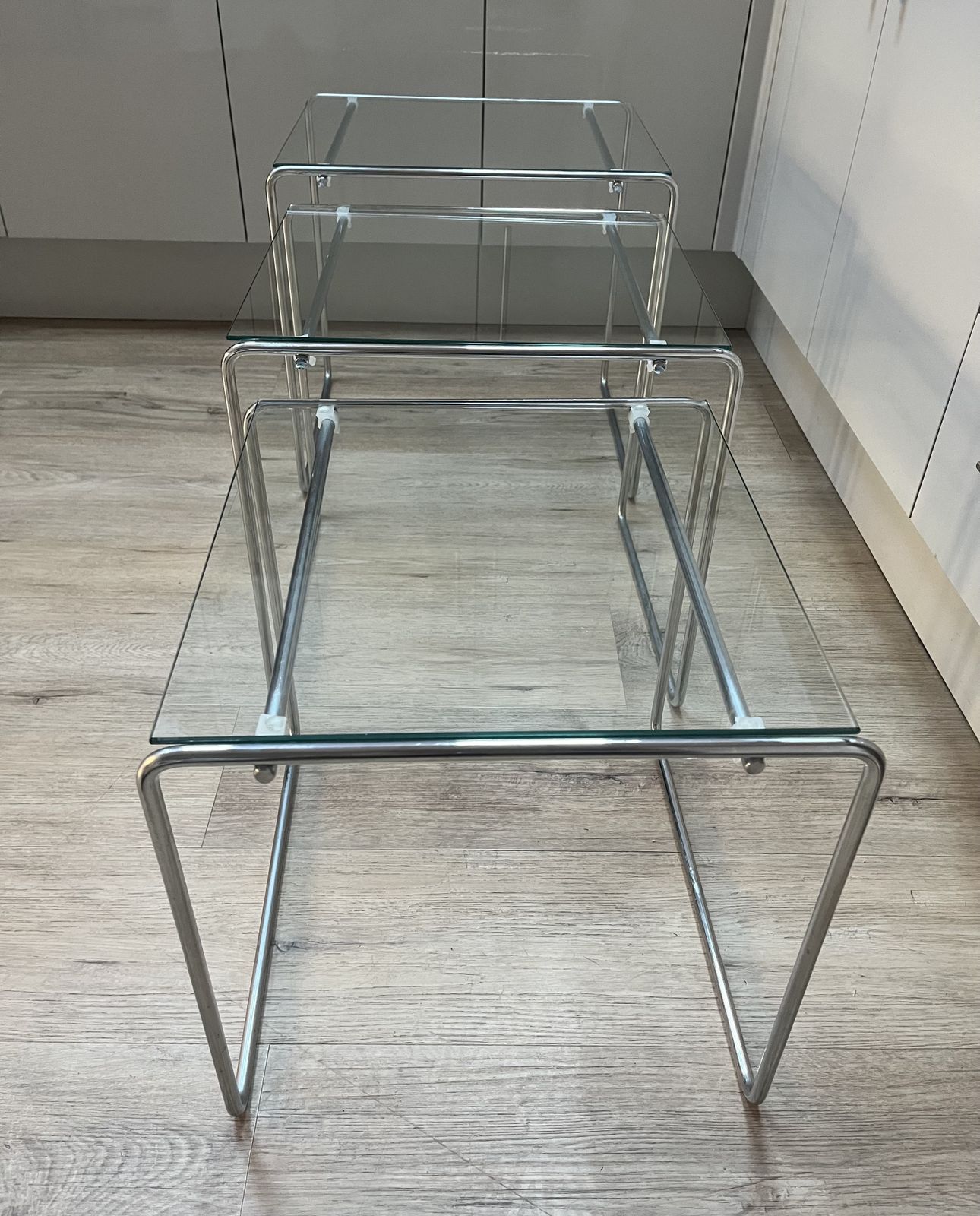 1980s Marcel T Nesting Tables By Kazuhide Takahama For Cassina Italy Clear Glass photo Furniture
