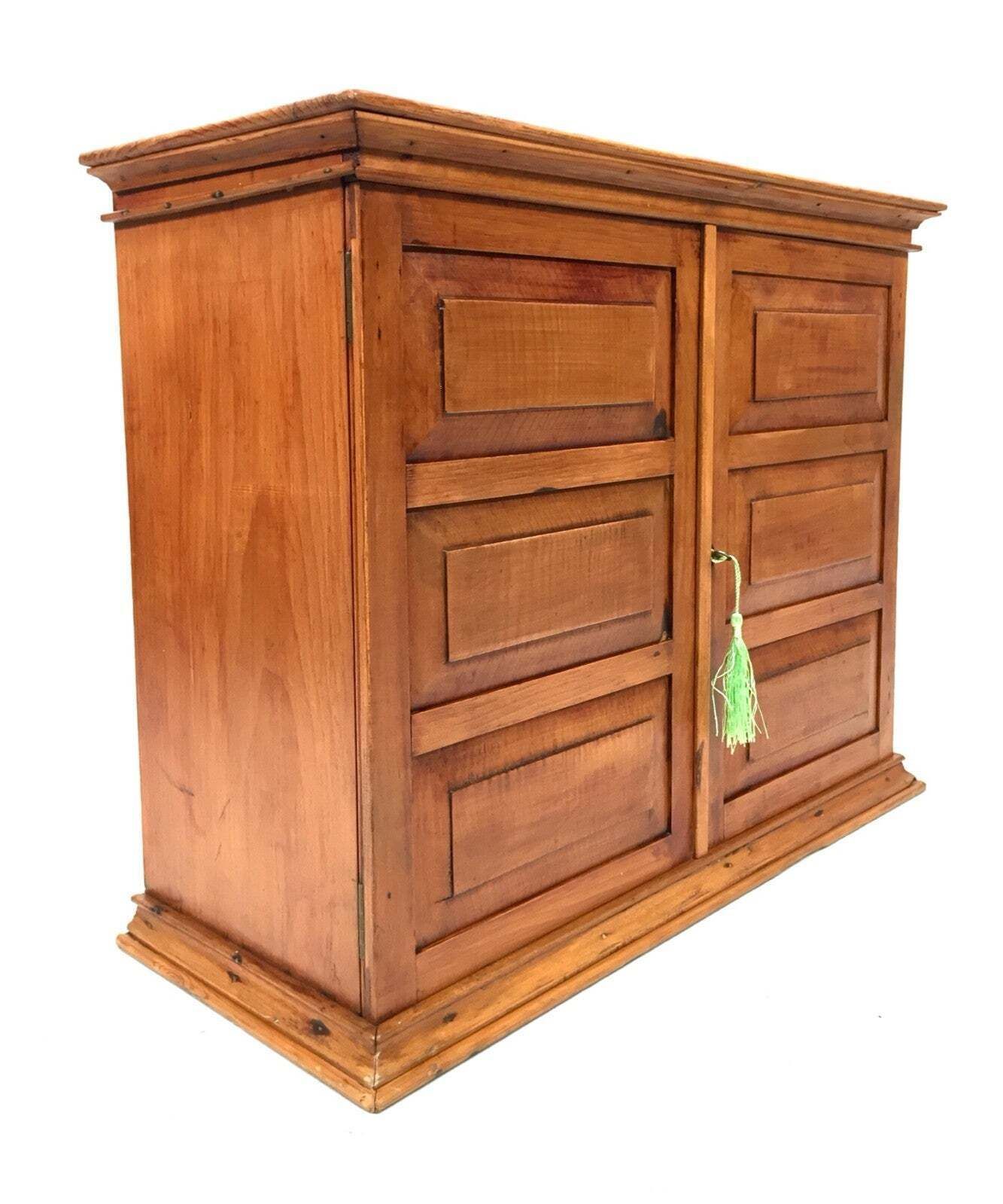 Antique Pine Wooden Tabletop Filing Cabinet / Storage Box With Drawers & Key photo vintage