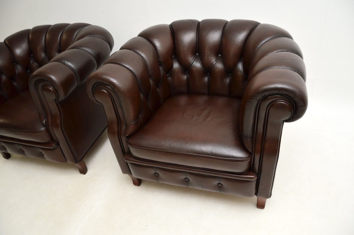 Pair Of Antique Swedish Leather Club Armchairs By Broderna Andersson photo Furniture