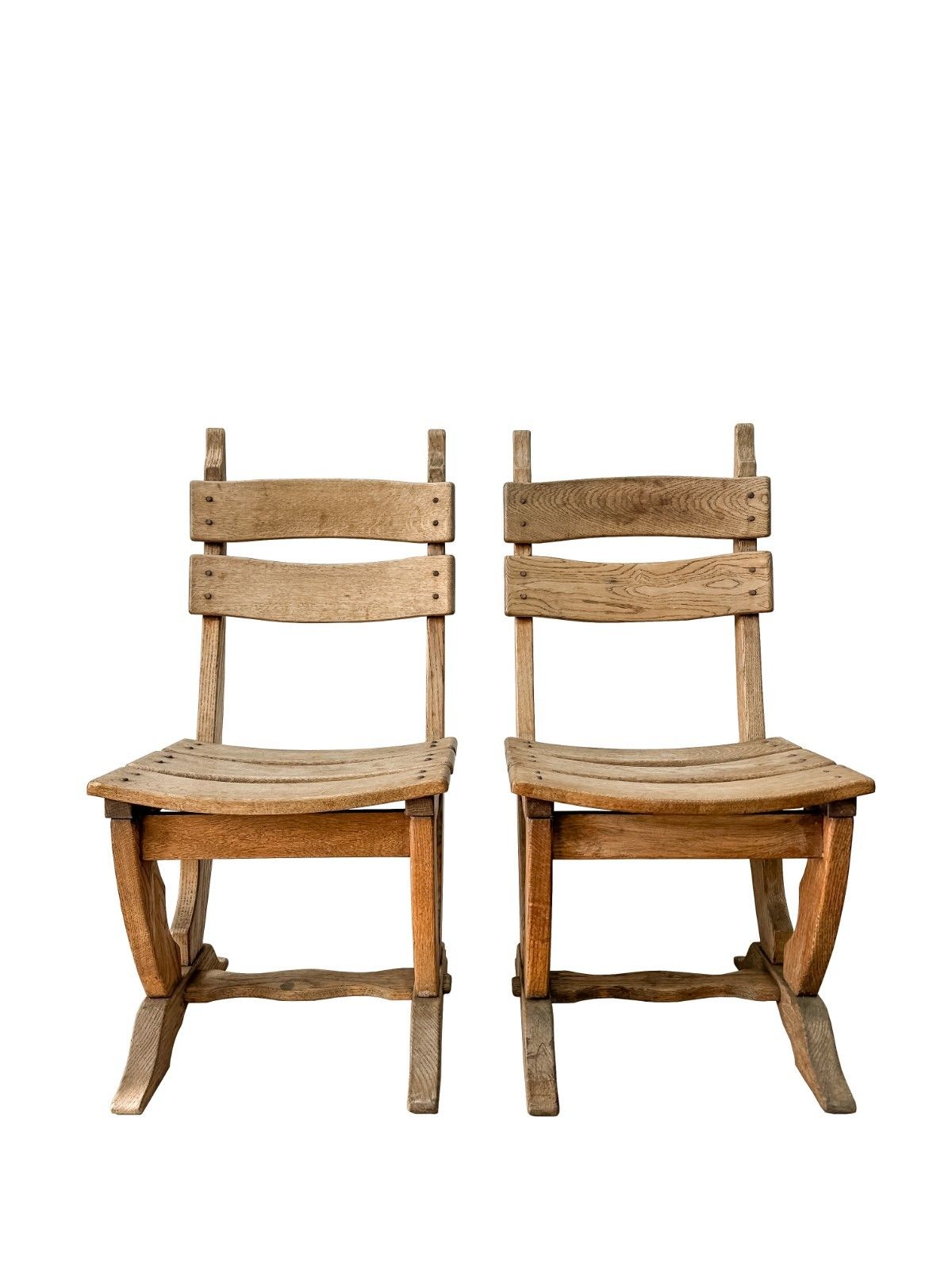 Pair Of Solid Oak Chairs Dittmann & Co Brutalist Mid Century 1970’s Weathered