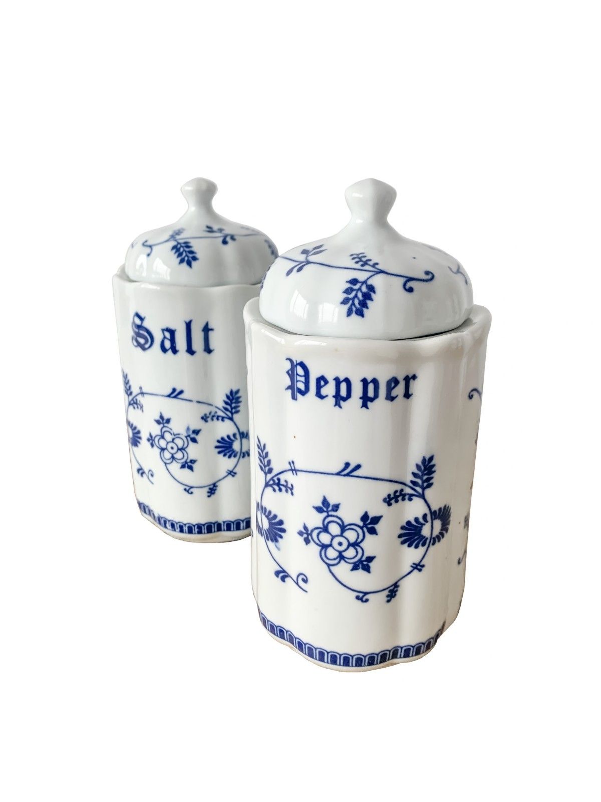 Tc Caddies Floral Blue & White Ceramic Stamped Mid Century 1950s Rare Full Set photo for sale