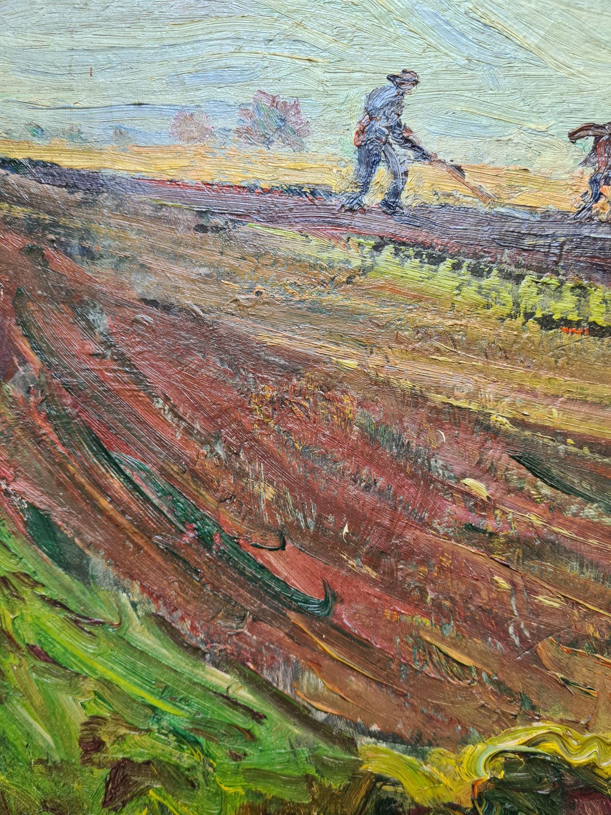 René Seyssaud, French Fauvist Oil On Canvas Landscape, Men Ploughingthe Fields photo vinterior