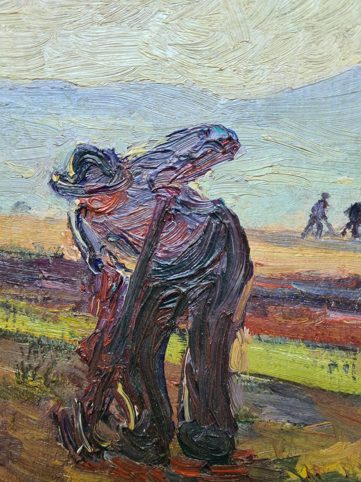 photo furniture René Seyssaud, French Fauvist Oil On Canvas Landscape, Men Ploughingthe Fields