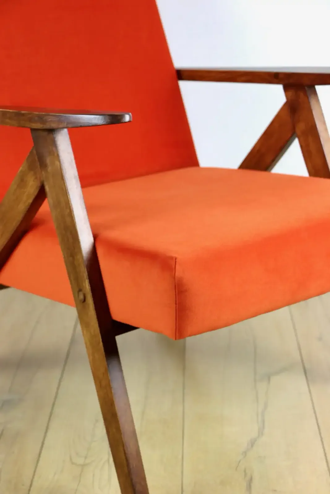 B 310 Var Armchair, Orange Structured Velvet   2 Pieces Available   Dark Wood photo furniture