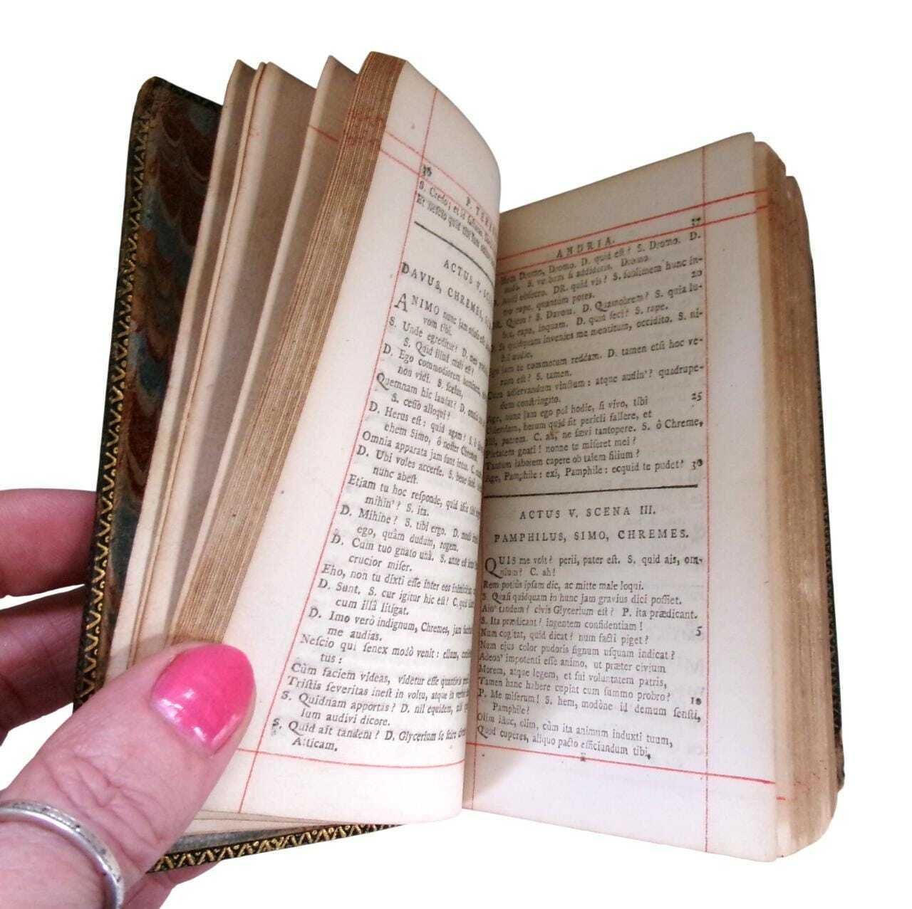 1744 Roman Plays: Terentii Comoediae Sex, Small Leather Bound Latin Text, Terence's Six Comedies photo vinterior