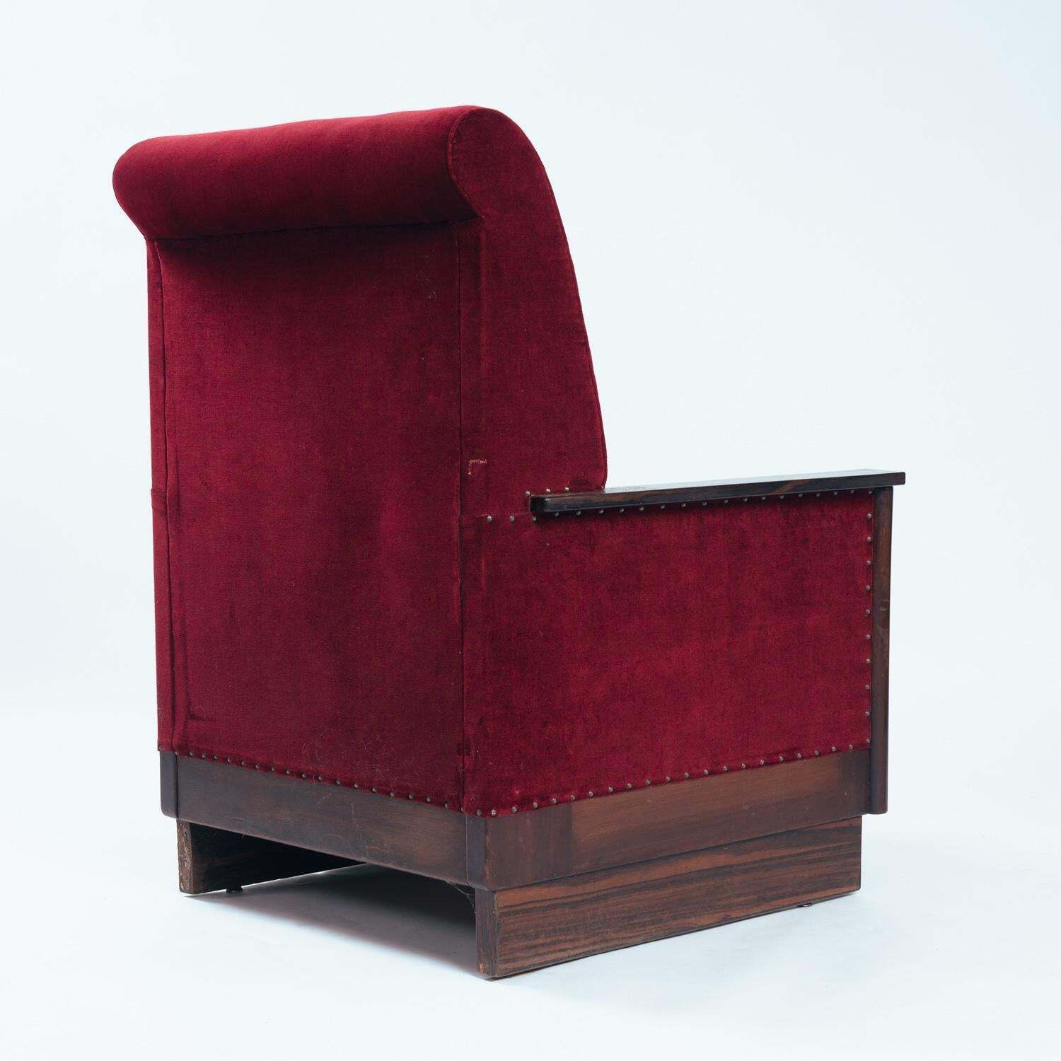 2 Red Velvet Amsterdam School Art Deco Chairs, The Netherlands, 1930s photo vintage
