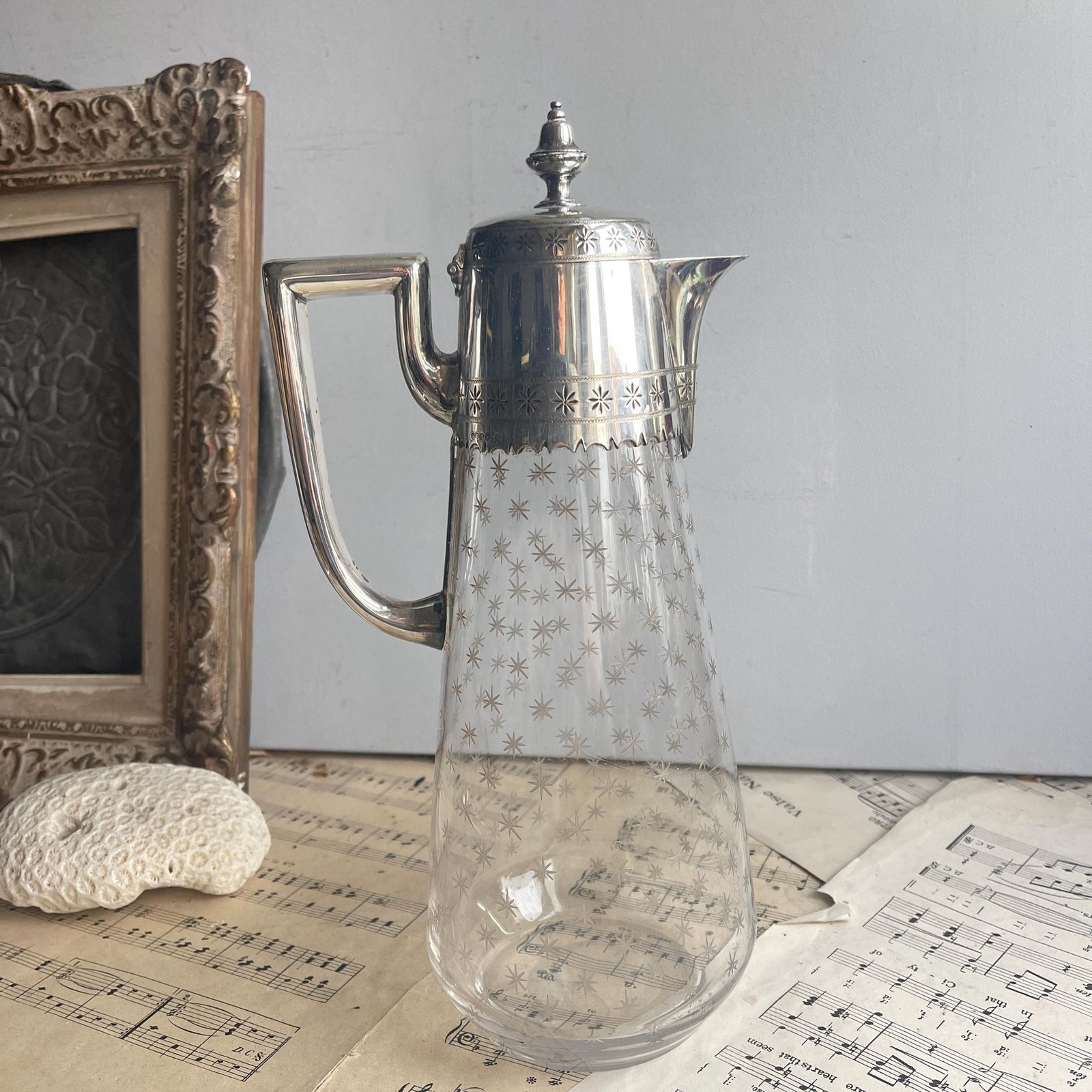 Victorian Glass Claret Carafe   Silver Plated Martin Hall Claret Jug   Decanter With Handle photo for sale