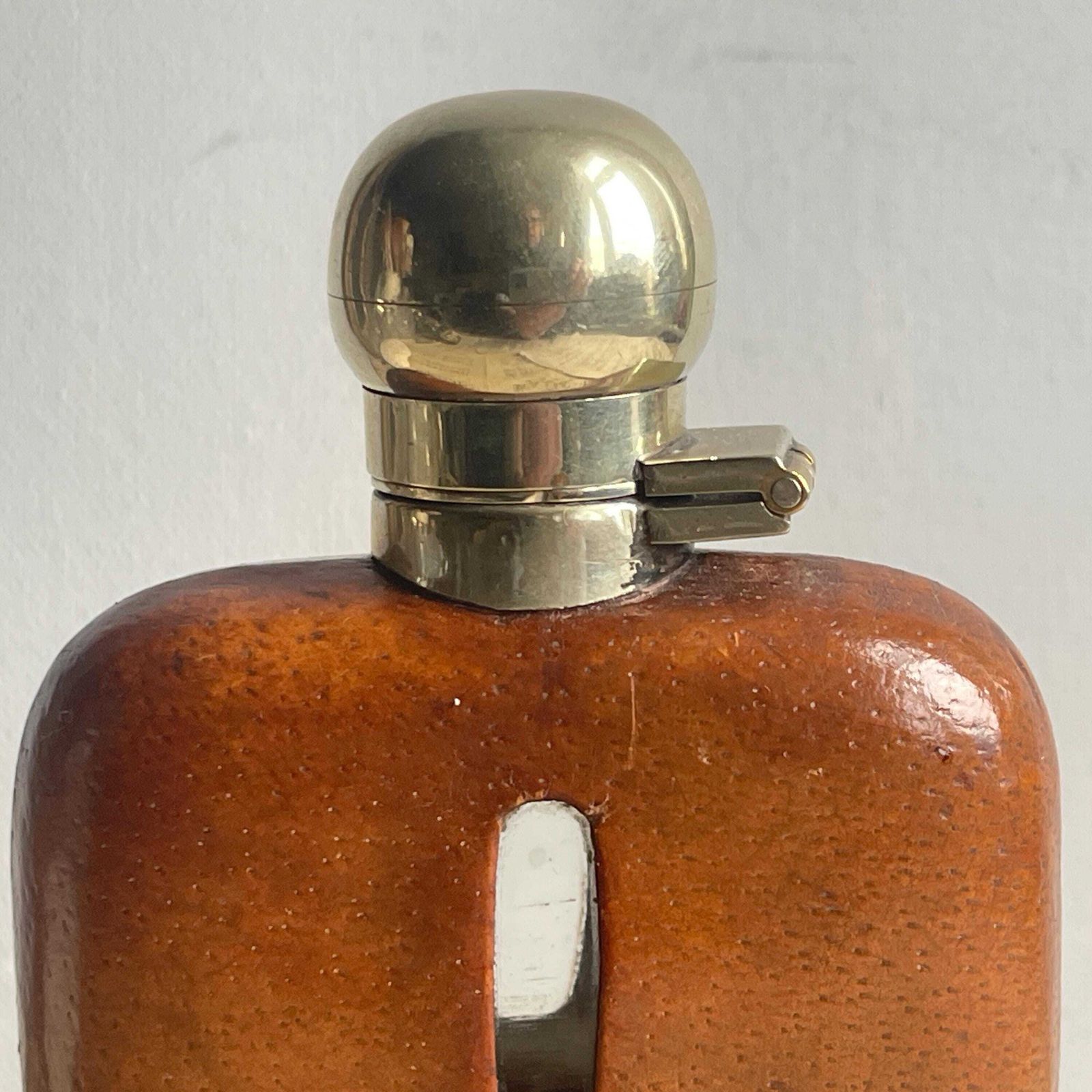 Vintage English Leather Mounted Glass Hip Flask And Drinking Cup. Gift For Her / Him. photo Home Decor