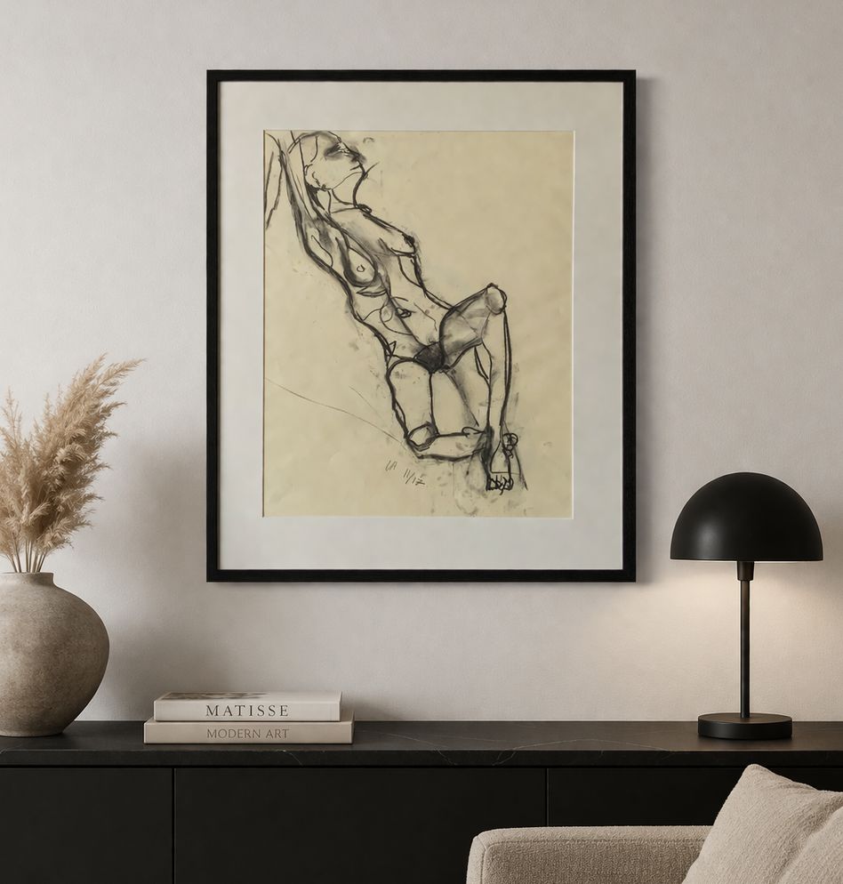 Abstract Female Nude Charcoal Portrait Painting British Contemporary School photo furniture