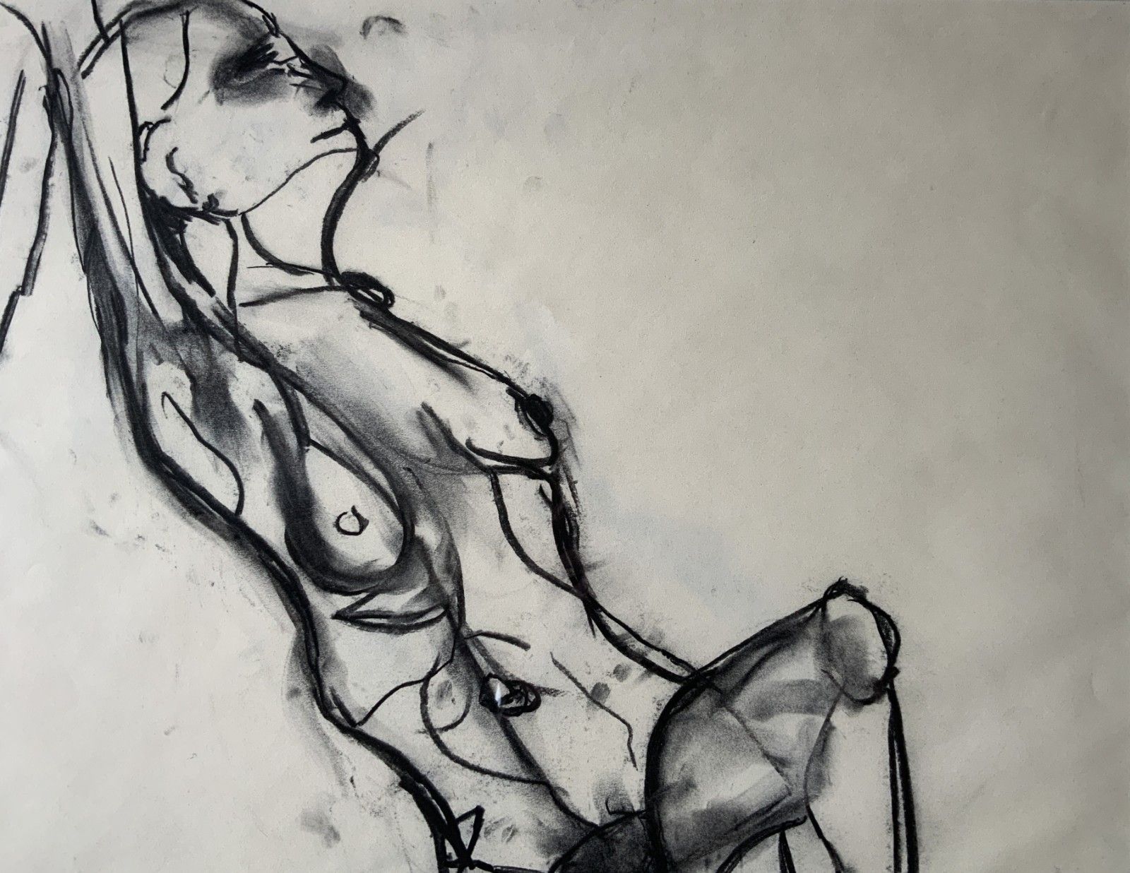 Abstract Female Nude Charcoal Portrait Painting British Contemporary School photo Art