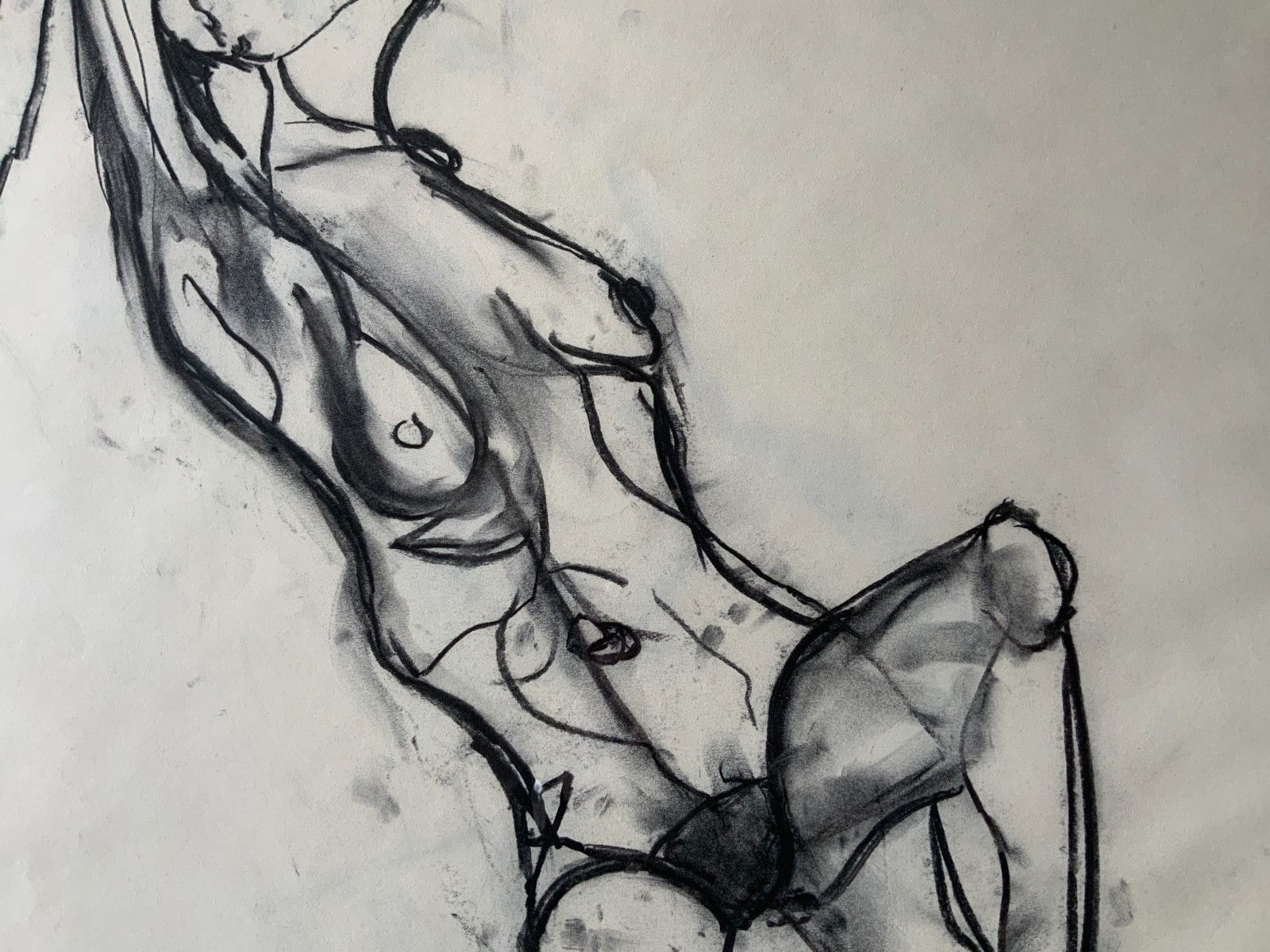 Abstract Female Nude Charcoal Portrait Painting British Contemporary School photo 325.0