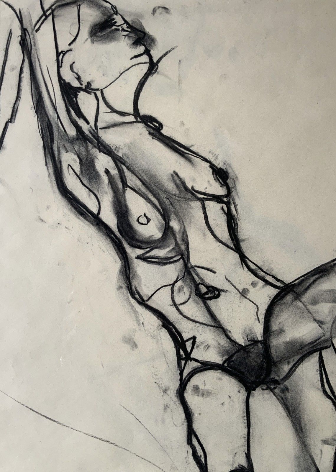 Abstract Female Nude Charcoal Portrait Painting British Contemporary School photo vintage