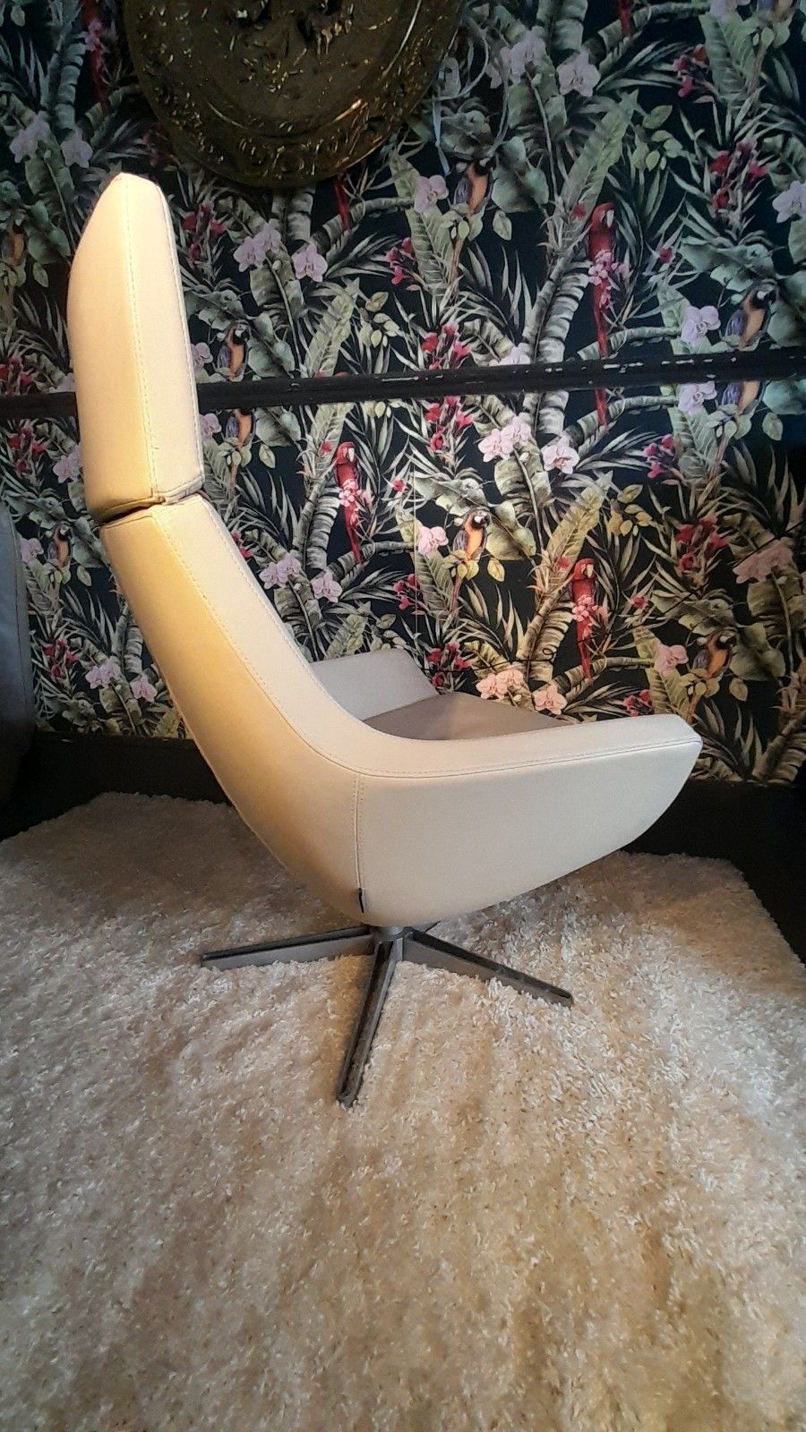 Stylish High Quality Scandinavian Cream Leather Swivel Chair By "Swedese" photo vinterior