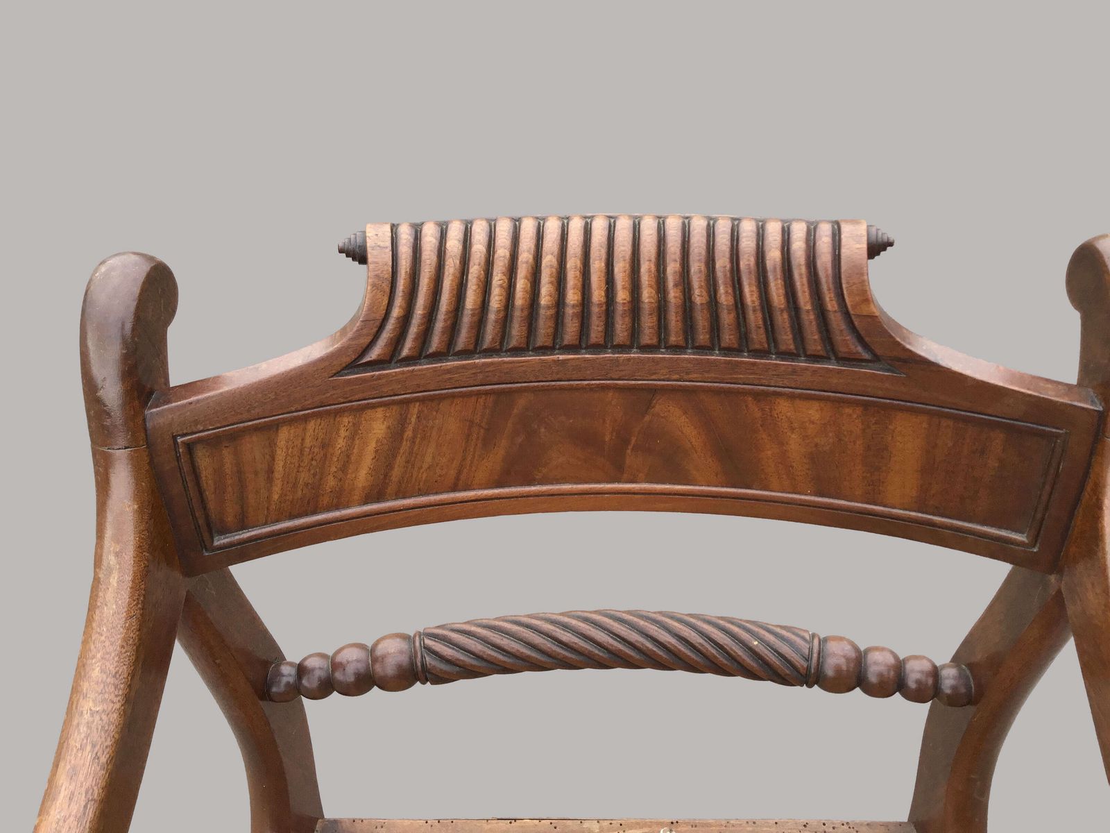 Handsome Regency Set Of 6 Mahogany Elbow Open Armchairs photo for sale