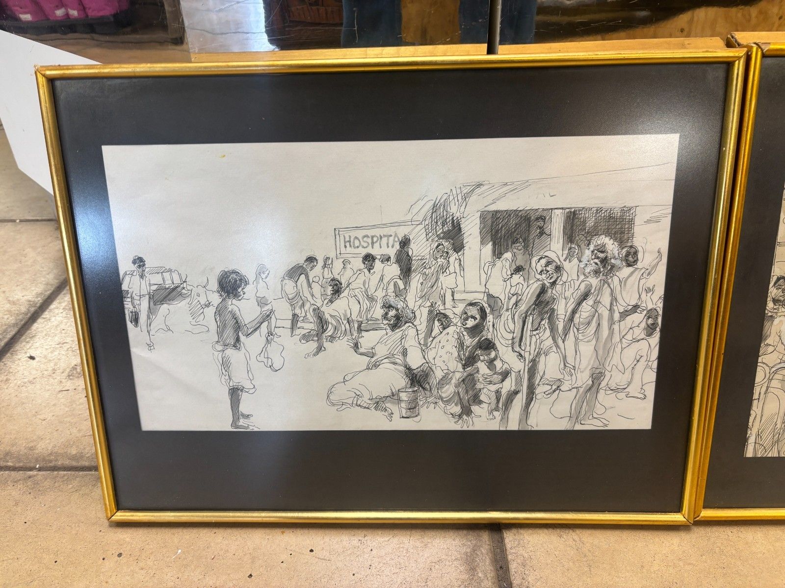 Trio Of Original Line Drawings Of Indian Scenes By Richard Kennedy Framed photo furniture