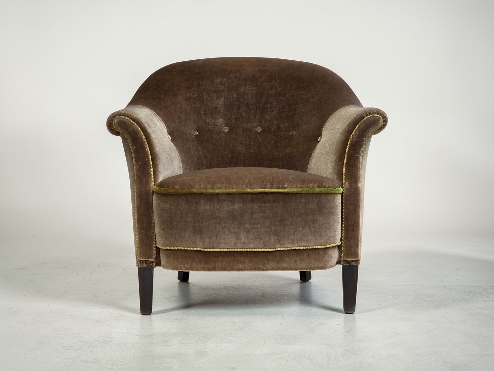 1960s, Danish Armchair, Original Green Furniture Velour.