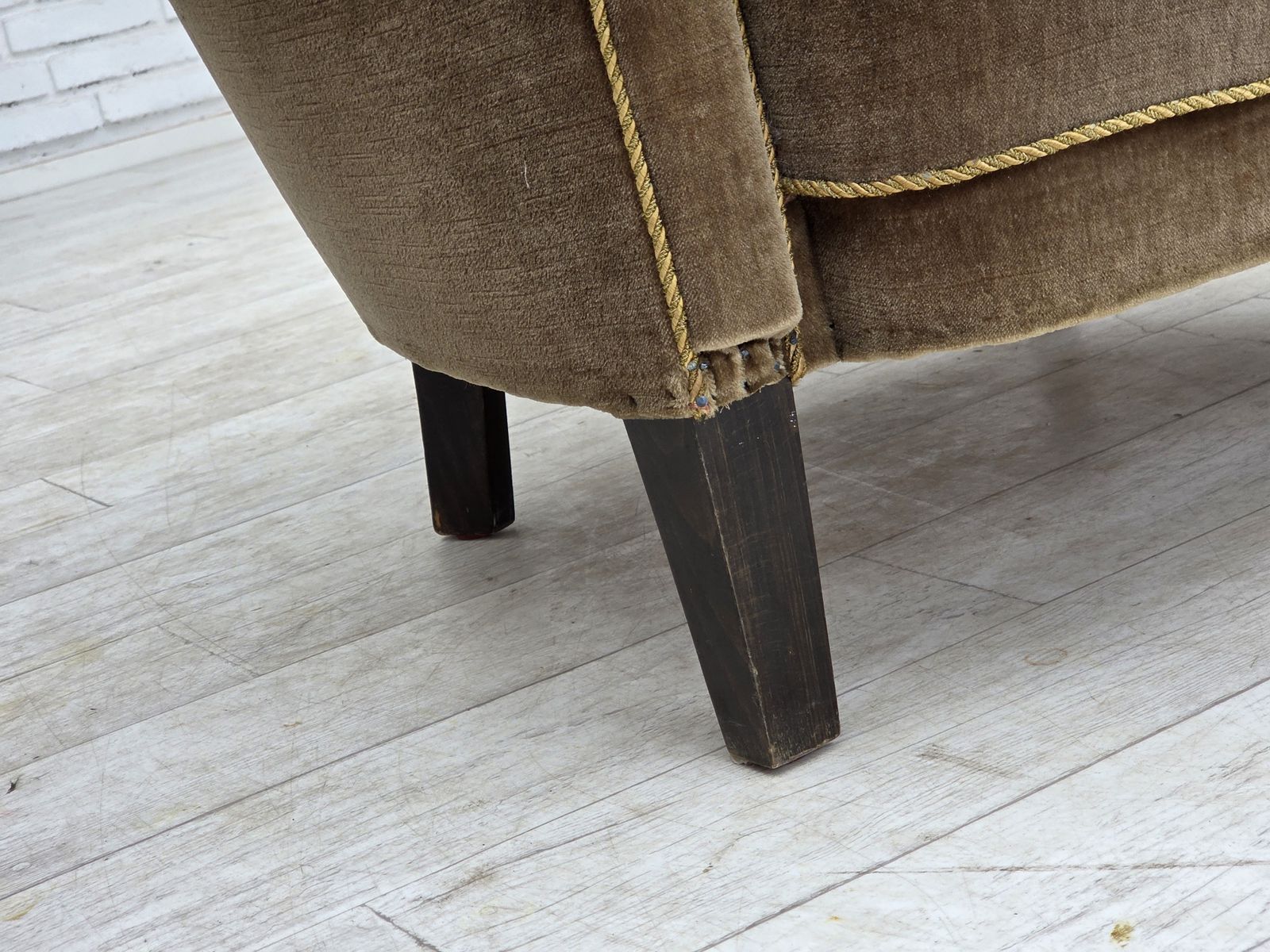 1960s, Danish Armchair, Original Green Furniture Velour. photo for sale