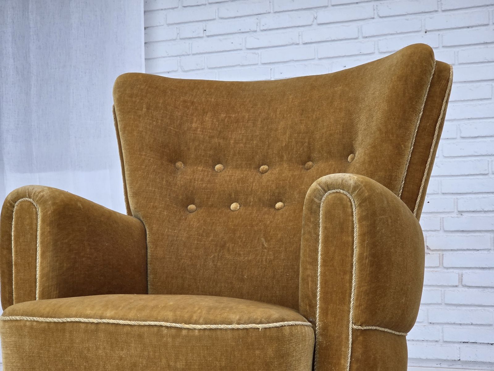 1960s, Danish Relax Chair, Original Honey Yellow Furniture Velour. photo for sale