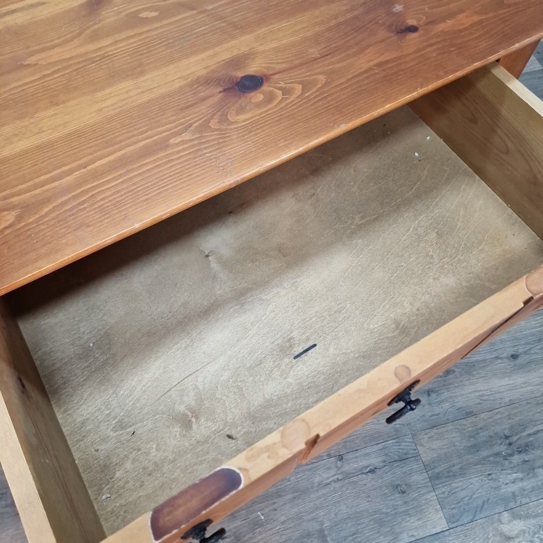 Vintage Pine Coffee Table Tv Media Unit Drawer Rustic Storage Shelf Wooden photo 90.0